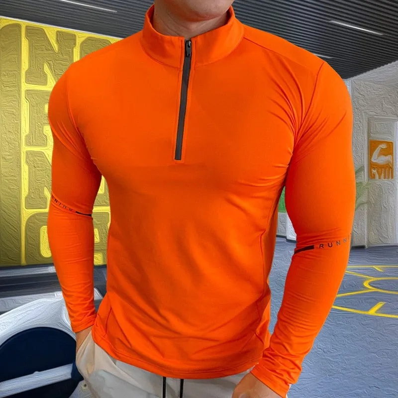 Mens Compression T-shirt Gym Fitness Sweatshirt Running Exercise Sports Tops Turtleneck Knitwear Long Sleeves Clothing Plus Size