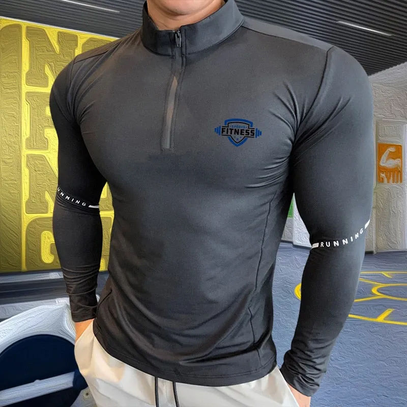 Mens Compression T-shirt Gym Fitness Sweatshirt Running Exercise Sports Tops Turtleneck Knitwear Long Sleeves Clothing Plus Size