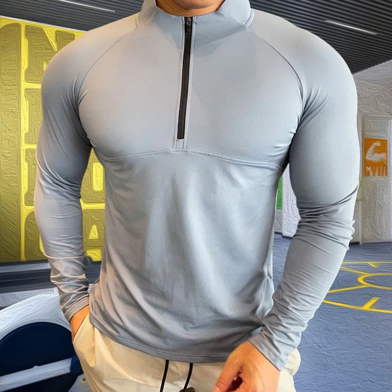 Mens Compression T-shirt Gym Fitness Sweatshirt Running Exercise Sports Tops Turtleneck Knitwear Long Sleeves Clothing Plus Size