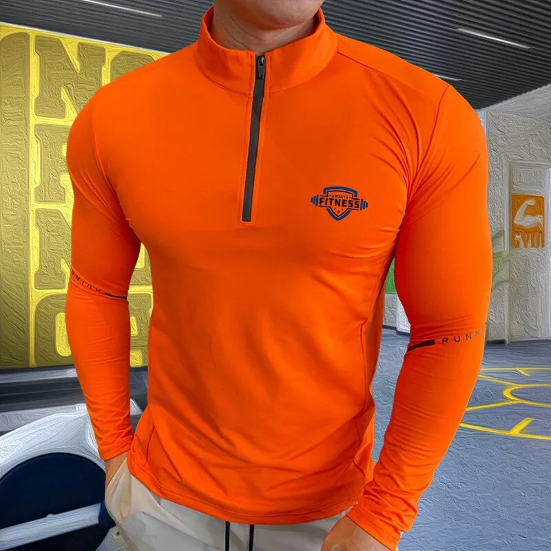 Mens Compression T-shirt Gym Fitness Sweatshirt Running Exercise Sports Tops Turtleneck Knitwear Long Sleeves Clothing Plus Size