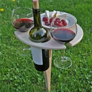 Mini Wooden Picnic  Wine Table with Foldable Round Desktop