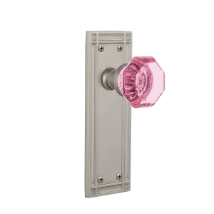 Mission Long Plate with Pink Waldorf Knob in Satin Nickel