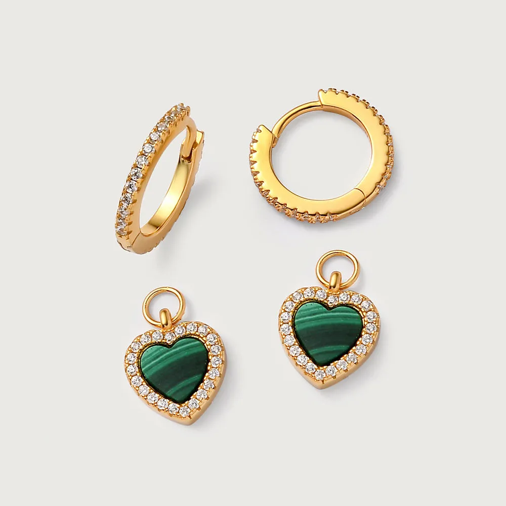 Modern Love Malachite Heart Huggie Hoops