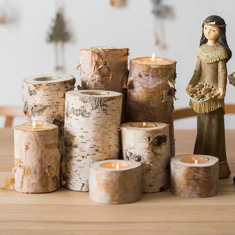 Natural Birch Candle Holder Table Decorations