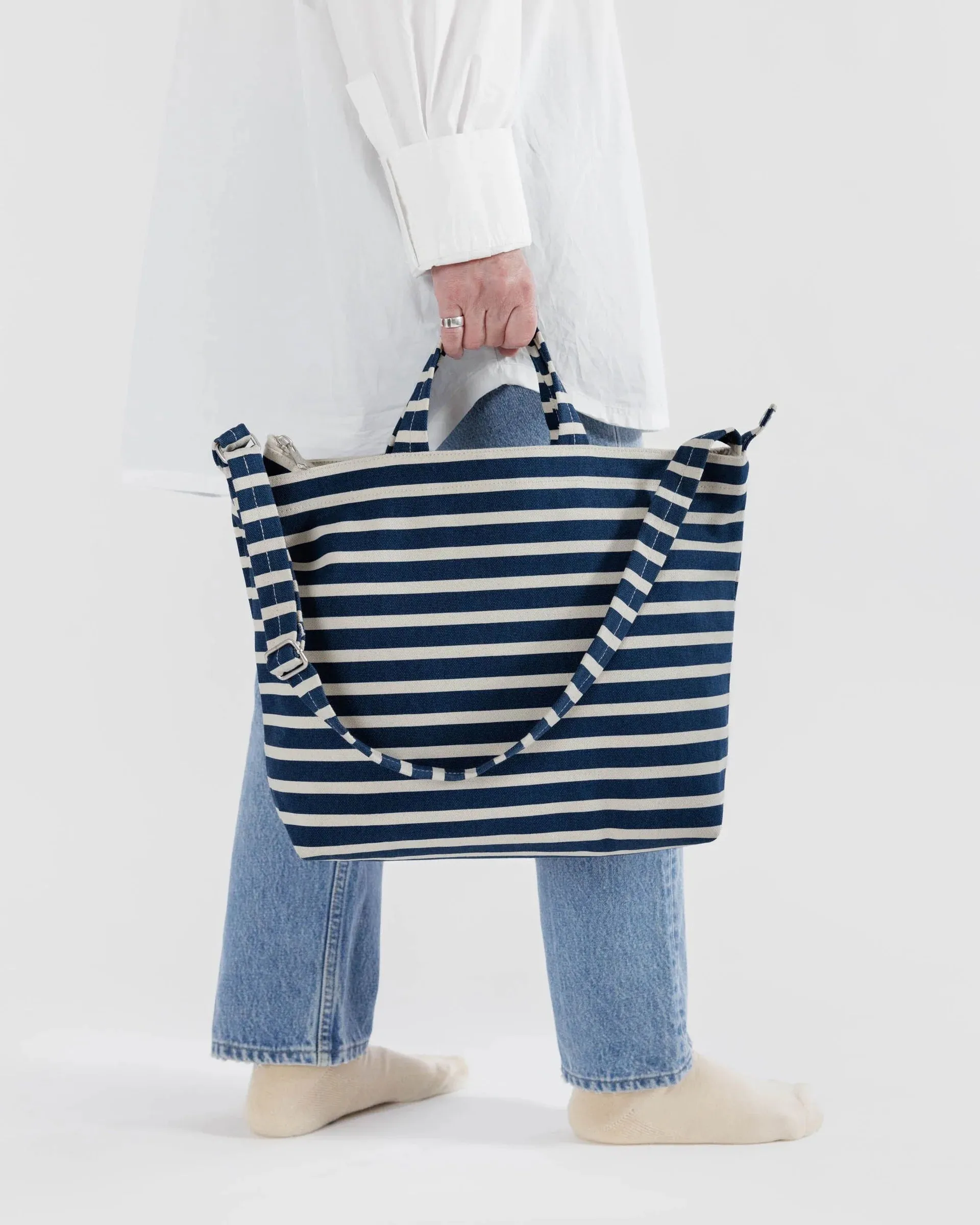 Navy Stripe Horizontal Zip Duck Bag