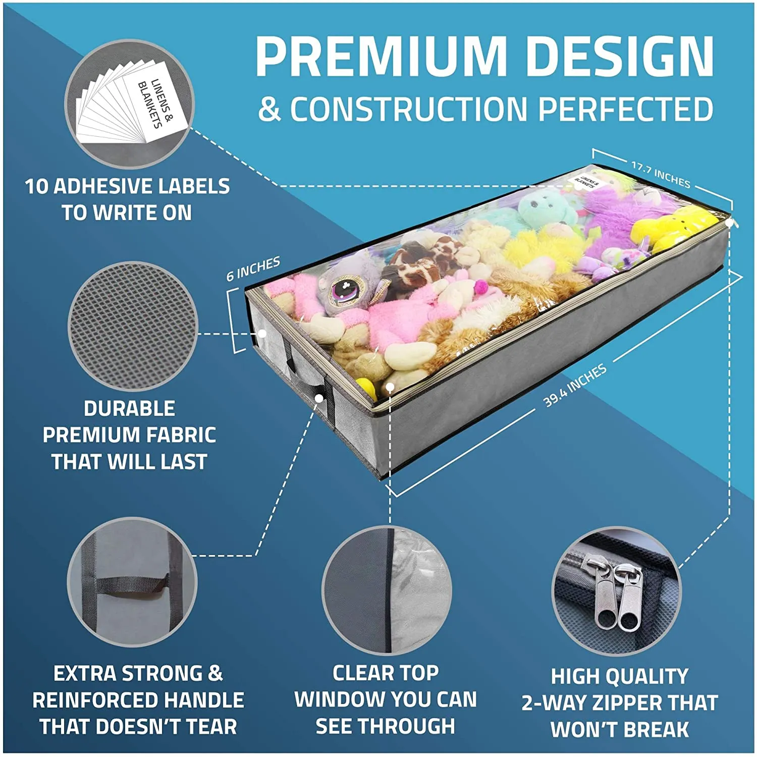 NestNeatly SmartCube Underbed Storage Bag 3 Large Storage Compartments