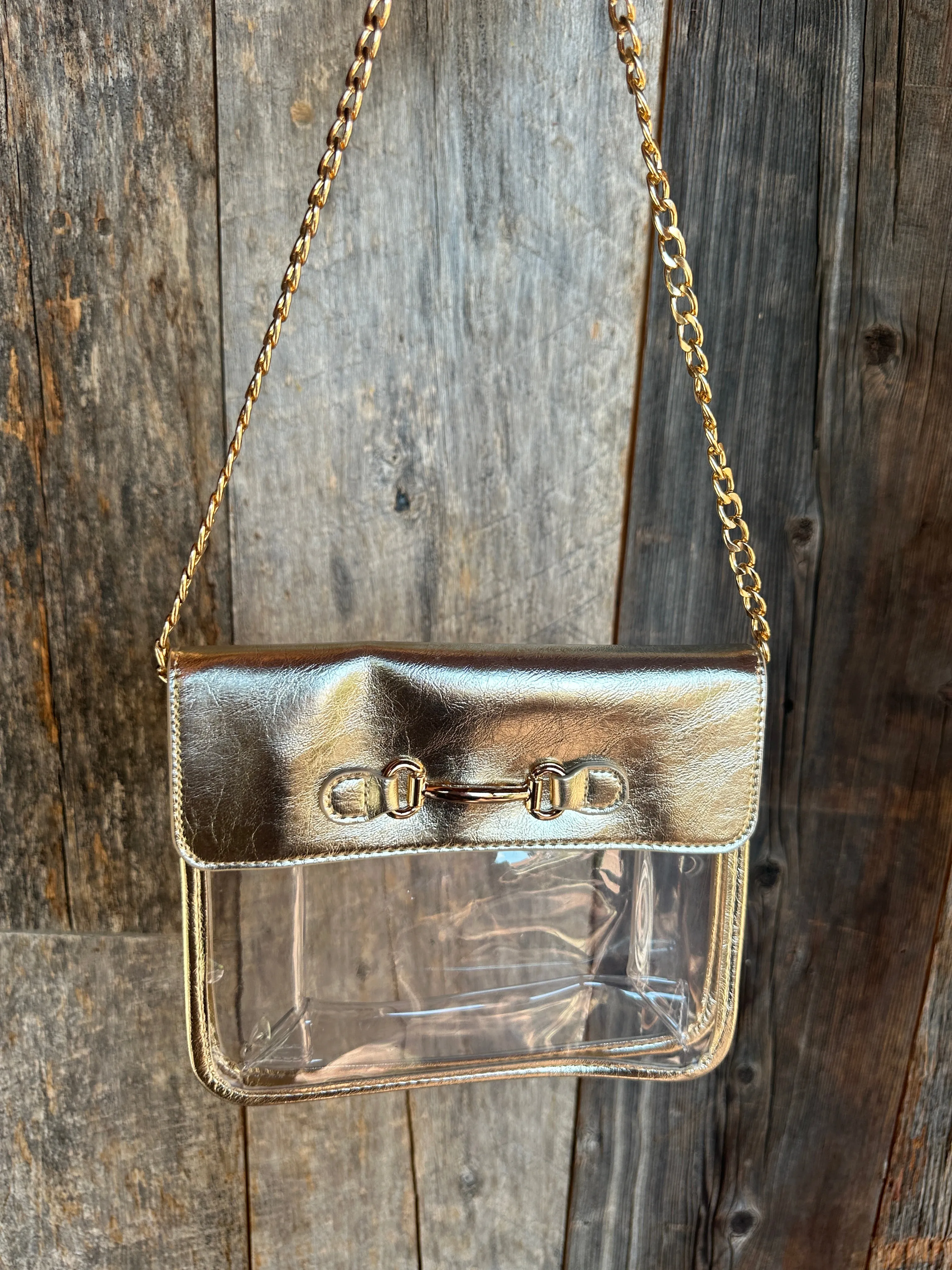 NEW!! Bag Check Clear Crossbody in Gold