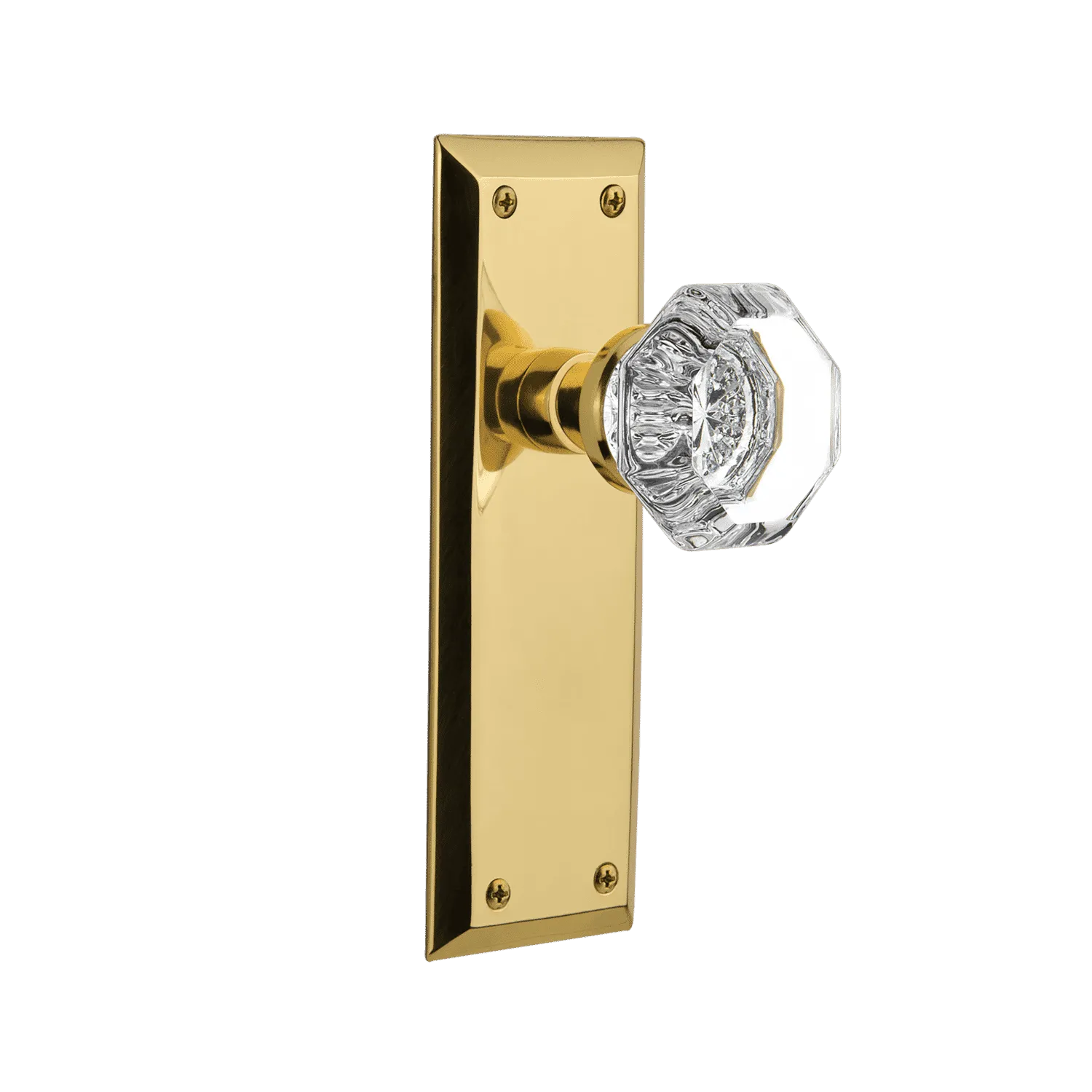 New York Long Plate with Waldorf Knob in Polished Brass