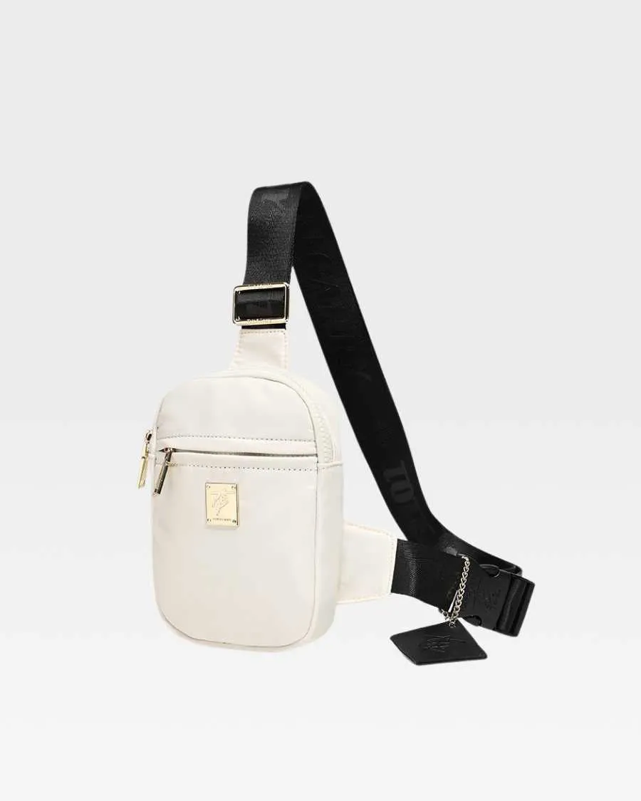 Nylon Crossbody Sling Bag in Creme White