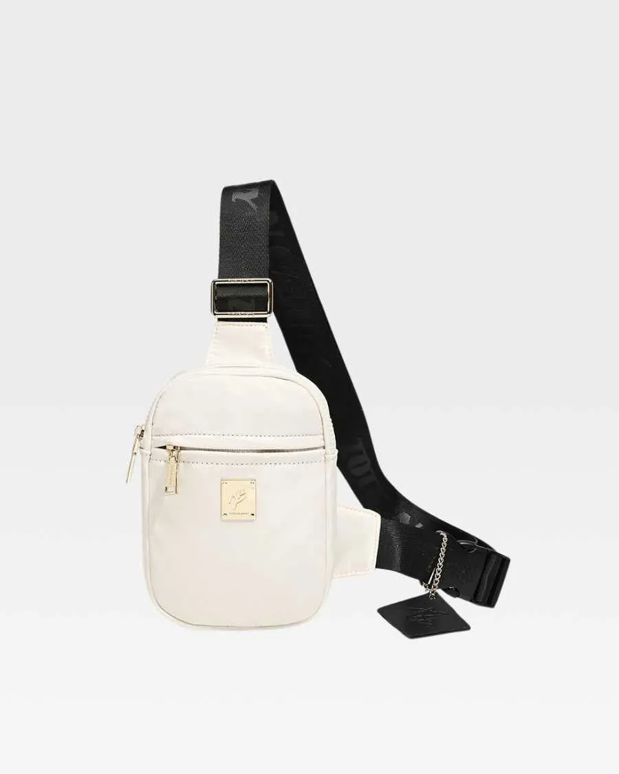 Nylon Crossbody Sling Bag in Creme White