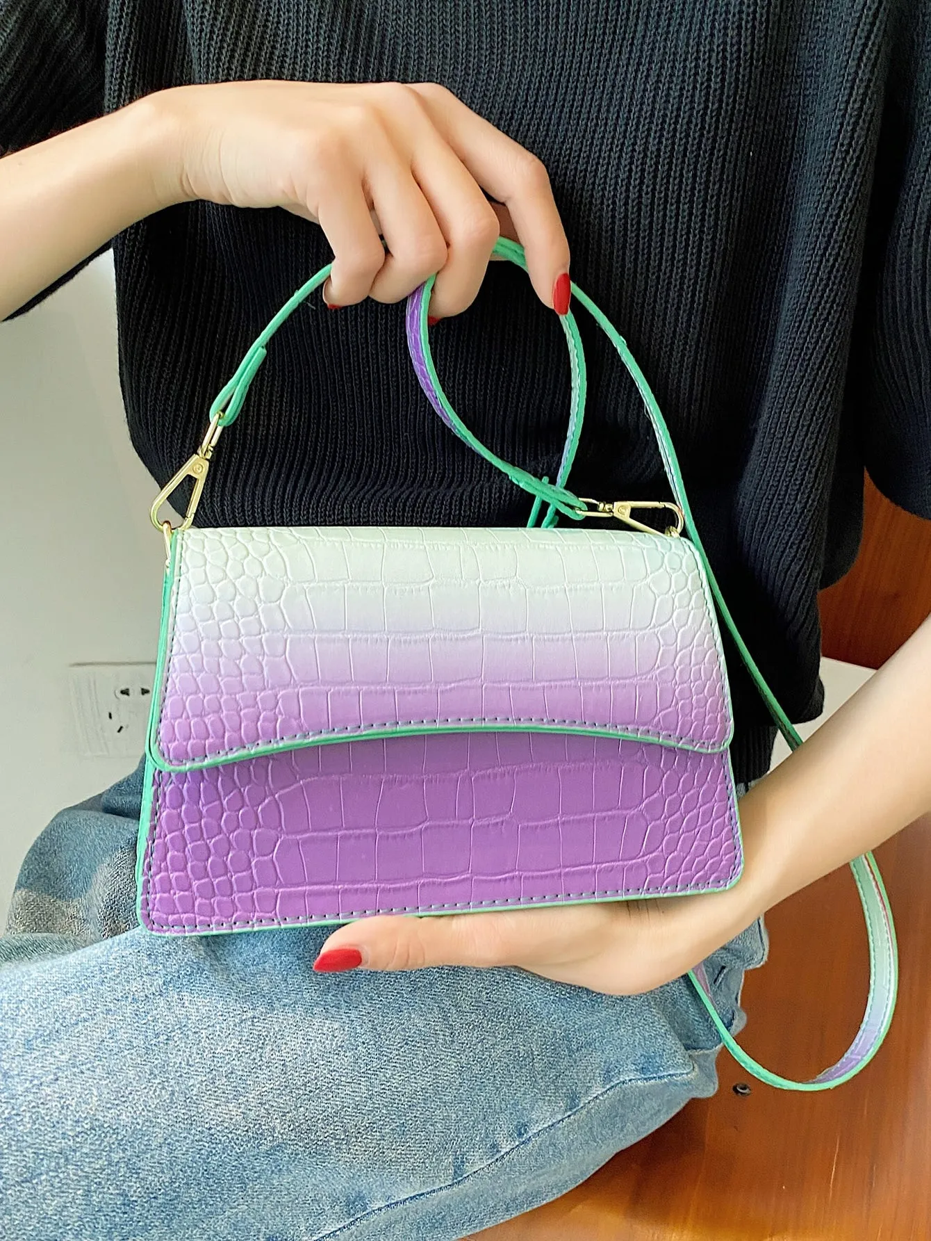 Ombre Croc Embossed Crossbody Bag