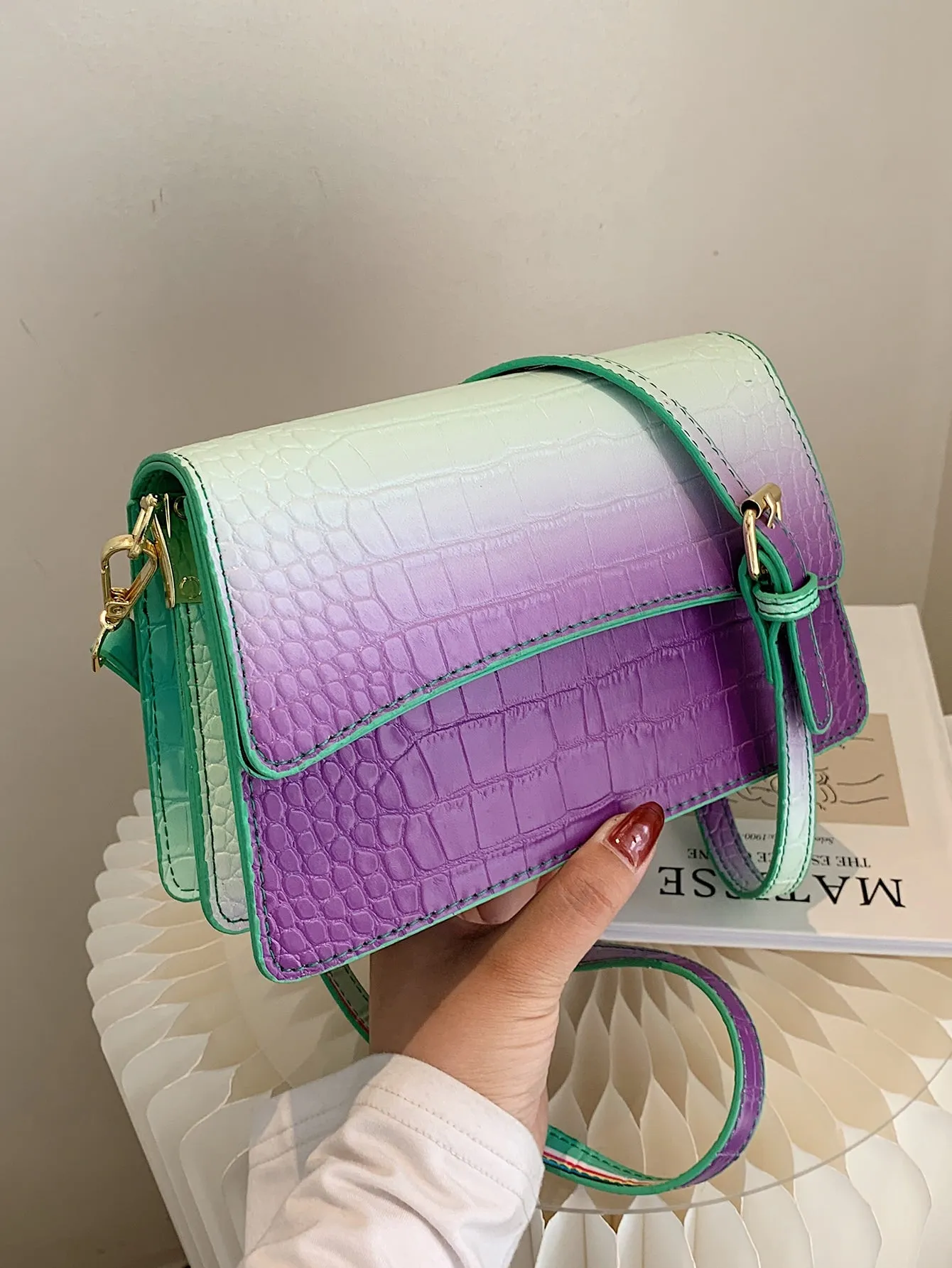 Ombre Croc Embossed Crossbody Bag