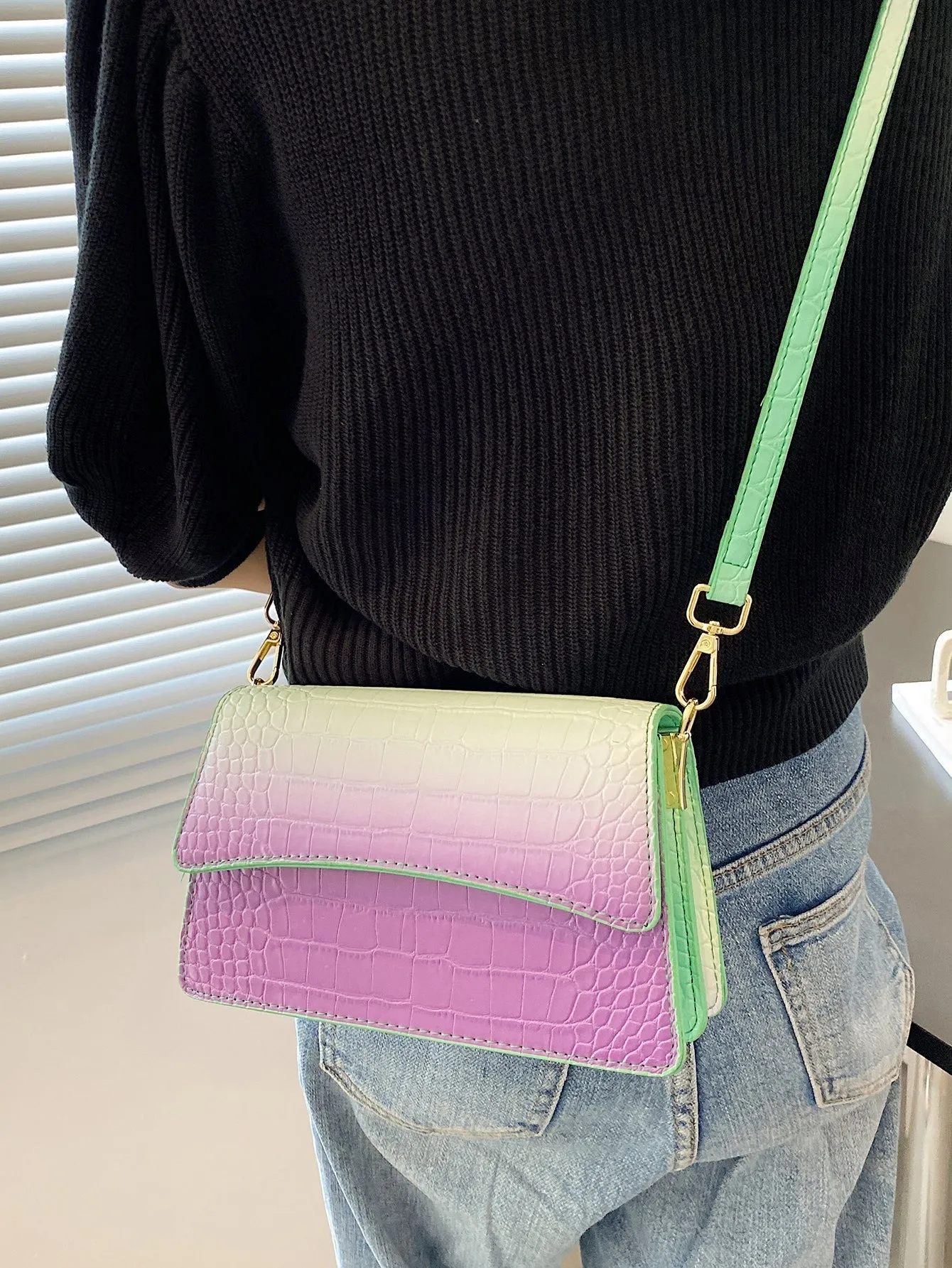 Ombre Croc Embossed Crossbody Bag