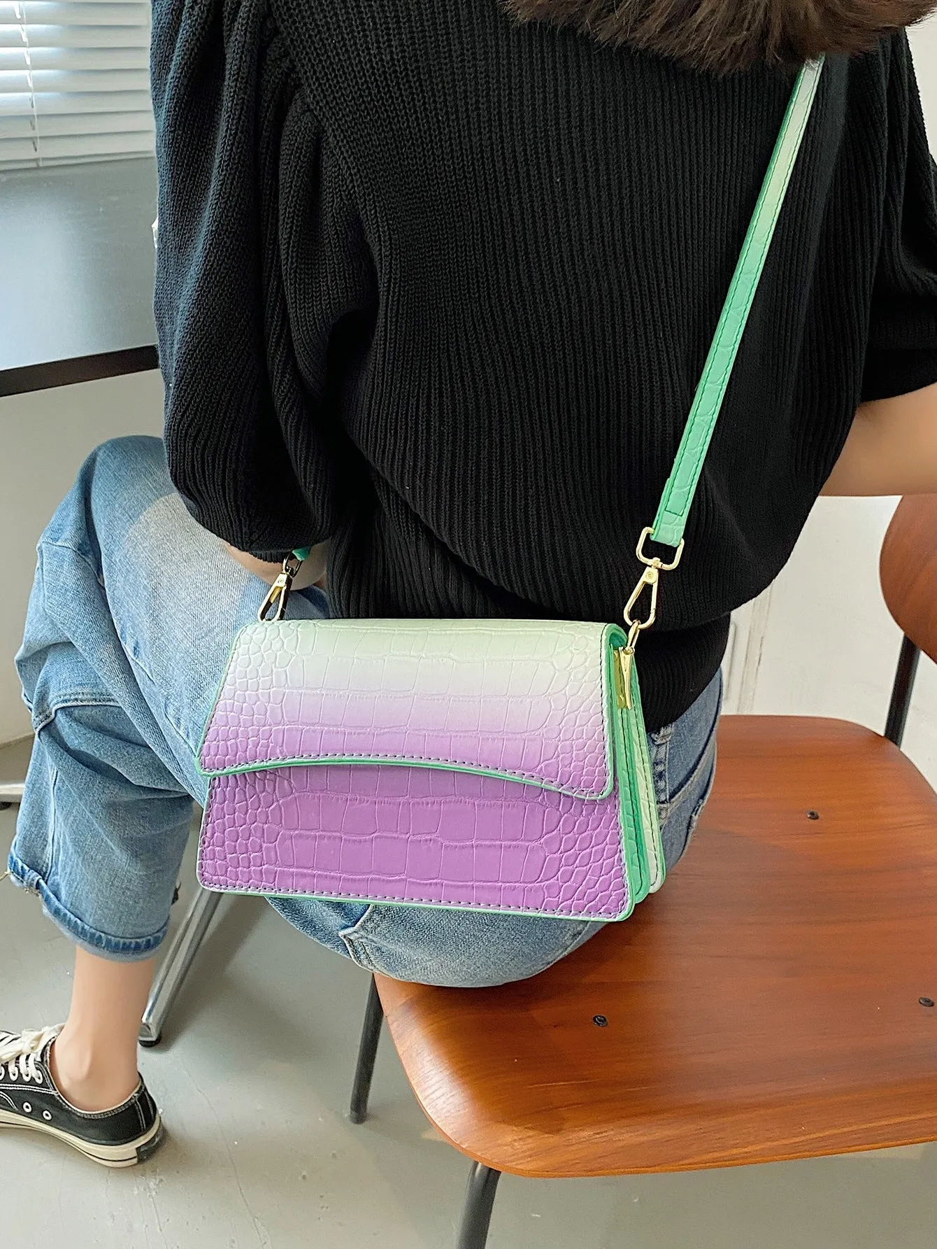 Ombre Croc Embossed Crossbody Bag