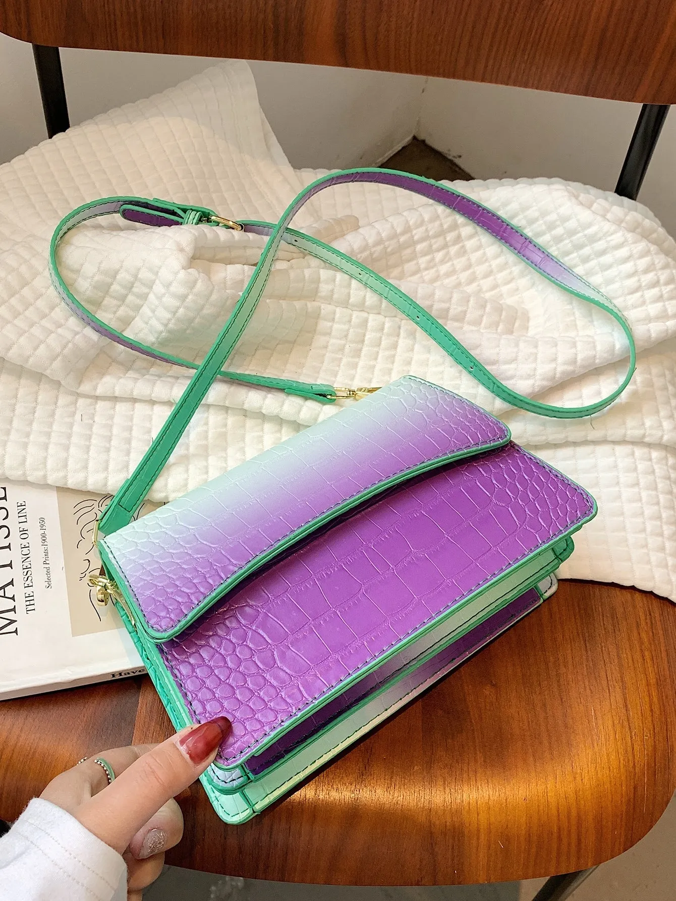 Ombre Croc Embossed Crossbody Bag