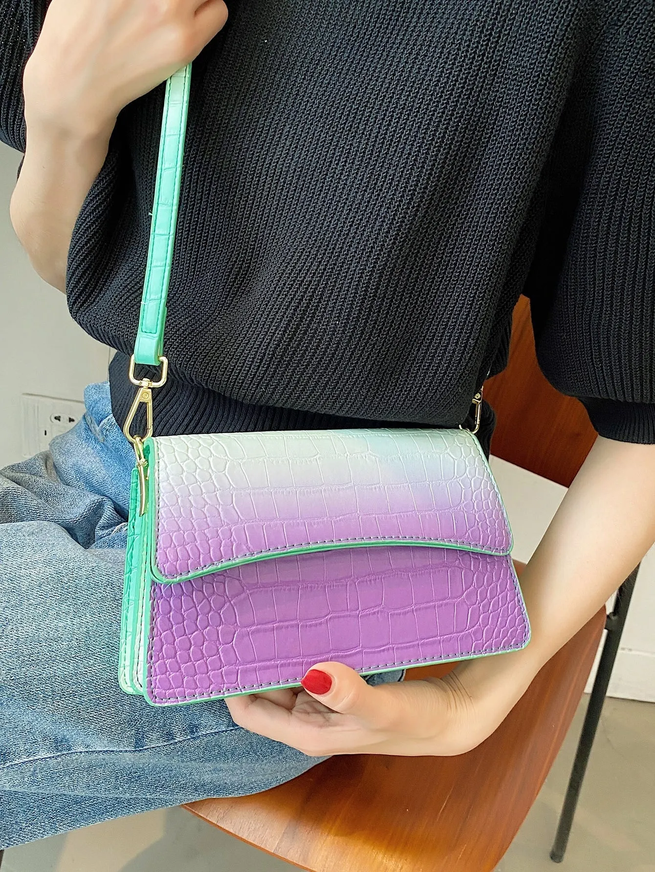 Ombre Croc Embossed Crossbody Bag