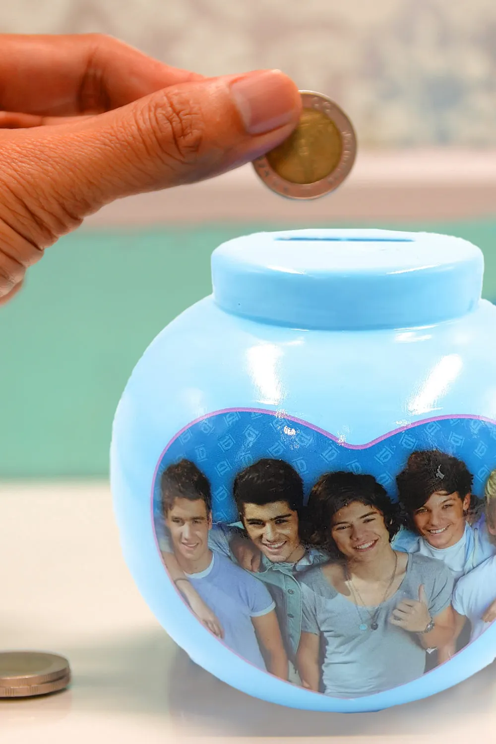 One Direction Red and Blue Ceramic Money Pot