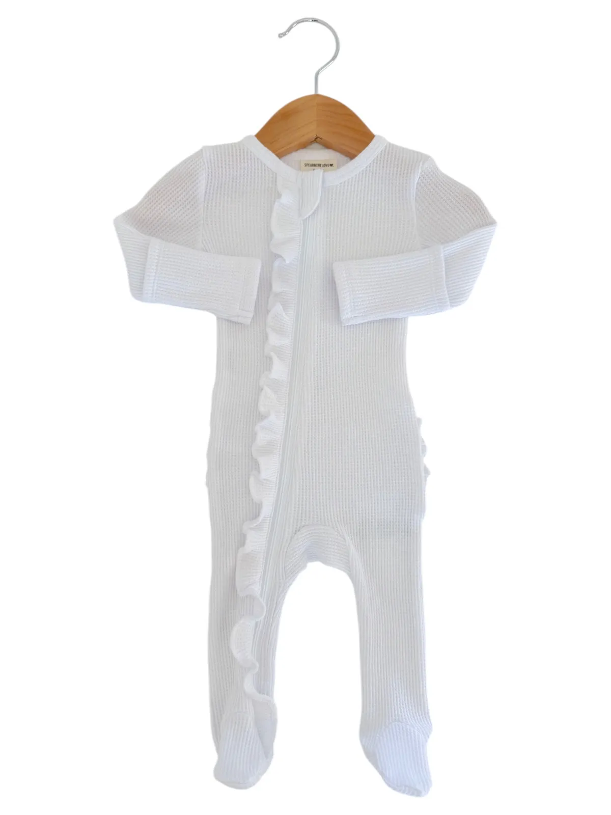 Organic Waffle 2-Way Zip Ruffle Footie, Lucent White