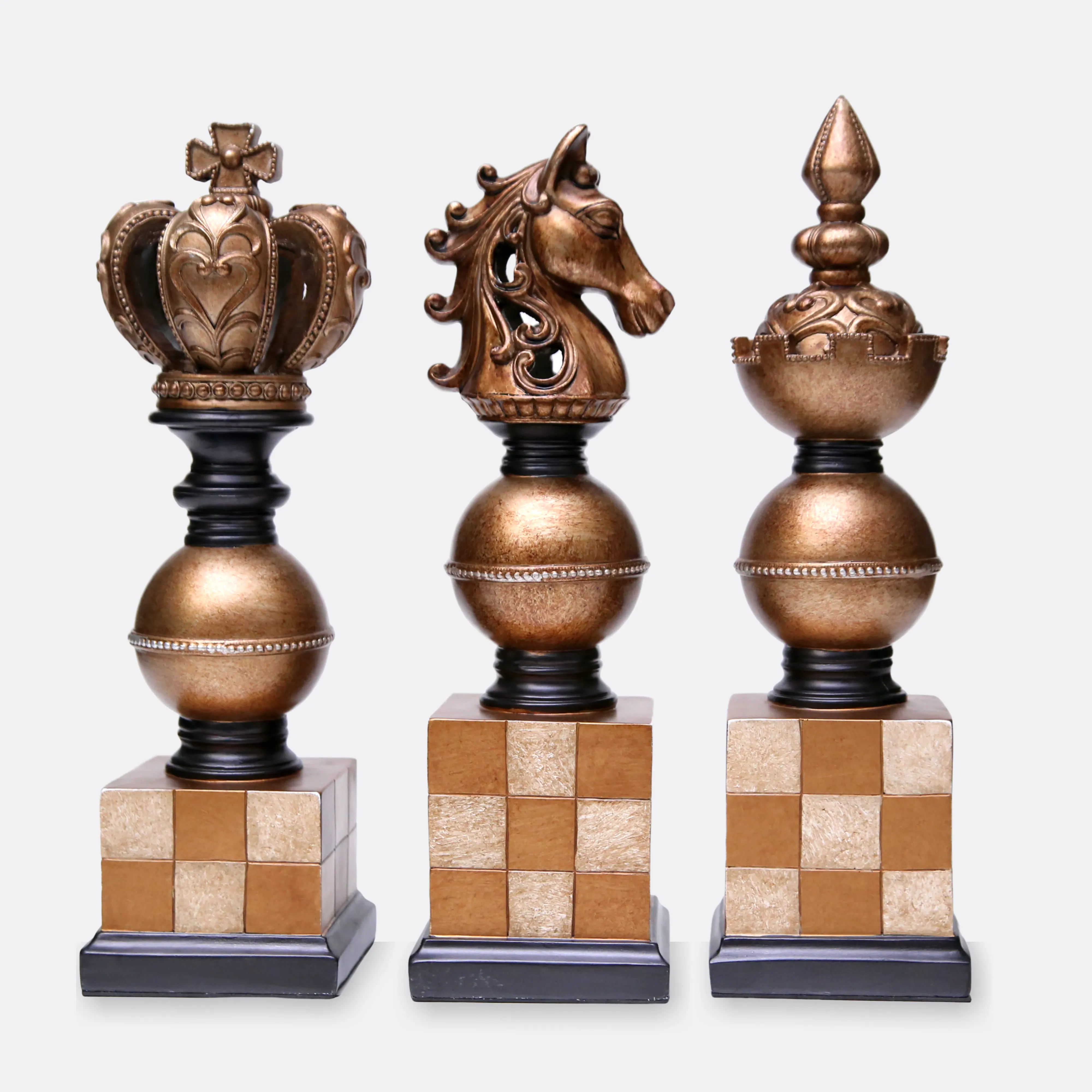 Ornamental Chess Sculptures (Set of 3)