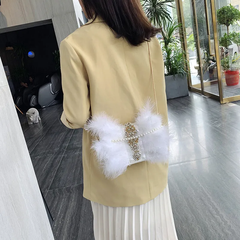 Ostrich Feather Pearl Evening Bag