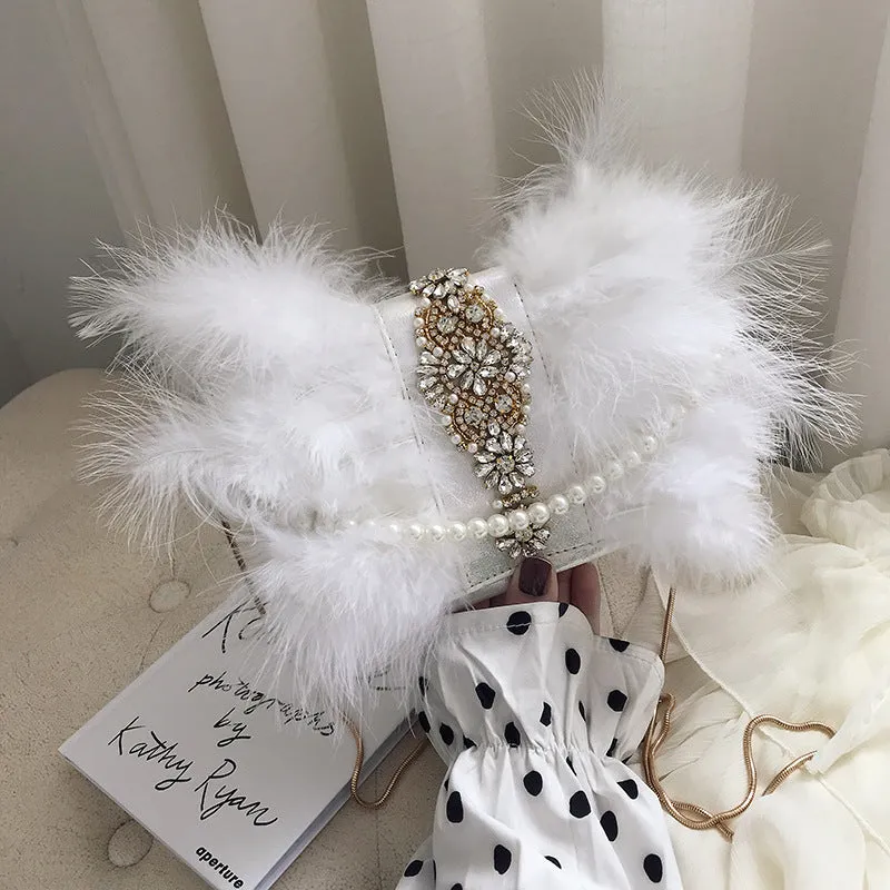 Ostrich Feather Pearl Evening Bag