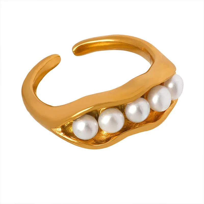 Pearl Pod-Shaped Ring with Elegant French Influence