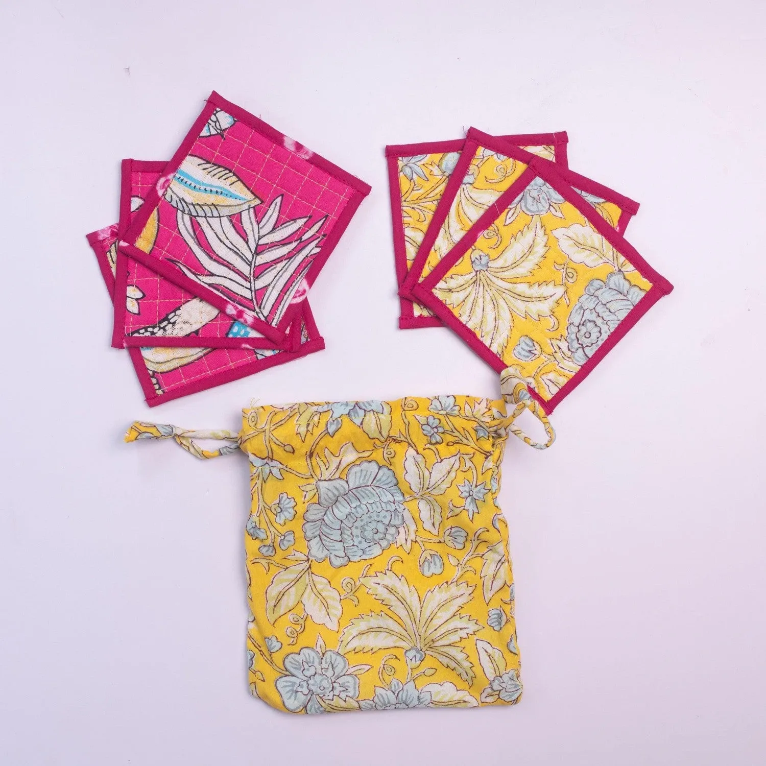 Pink & Yellow Reversible Coaster Set of 6