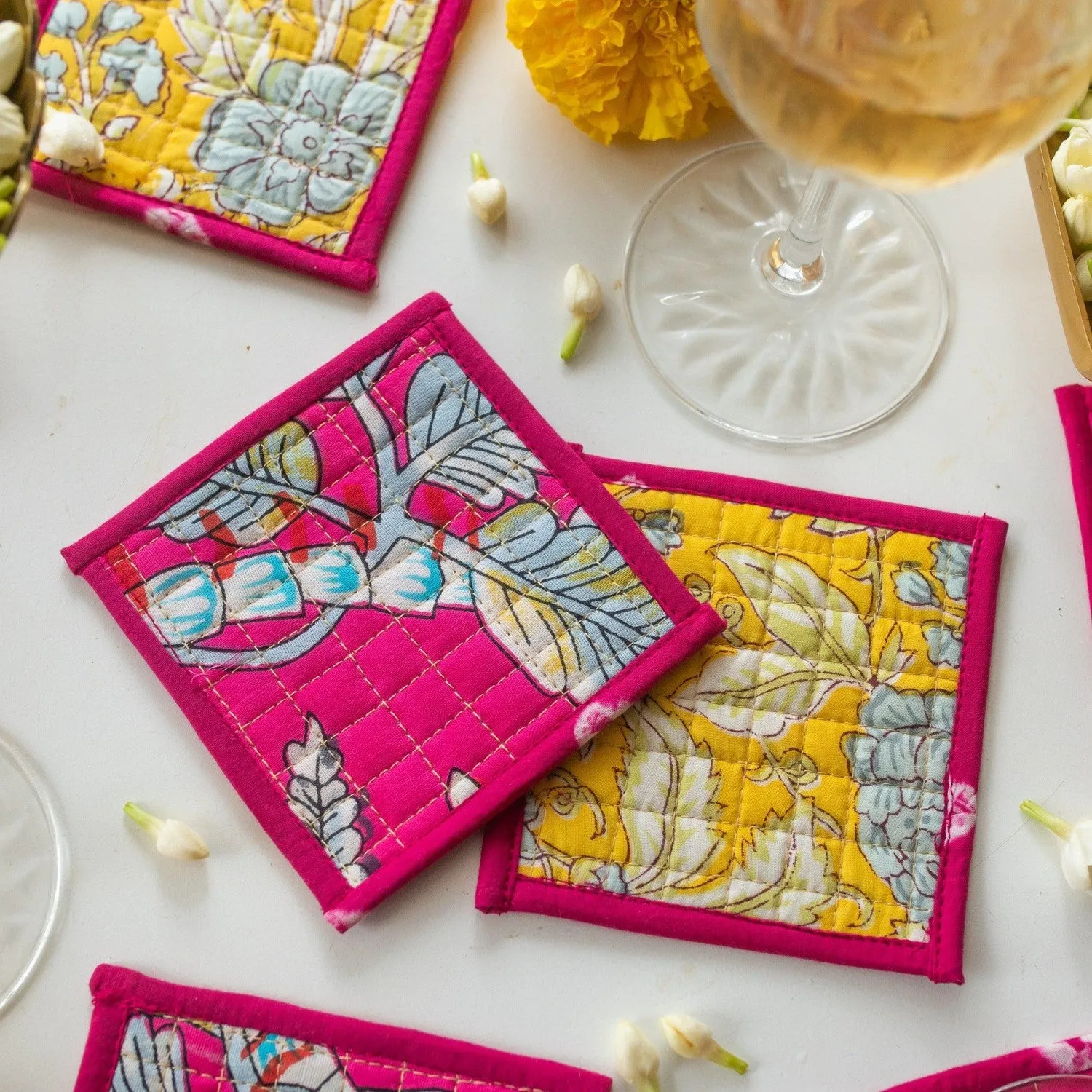 Pink & Yellow Reversible Coaster Set of 6