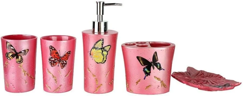 Pink Butterflies Bathroom Accessory Set