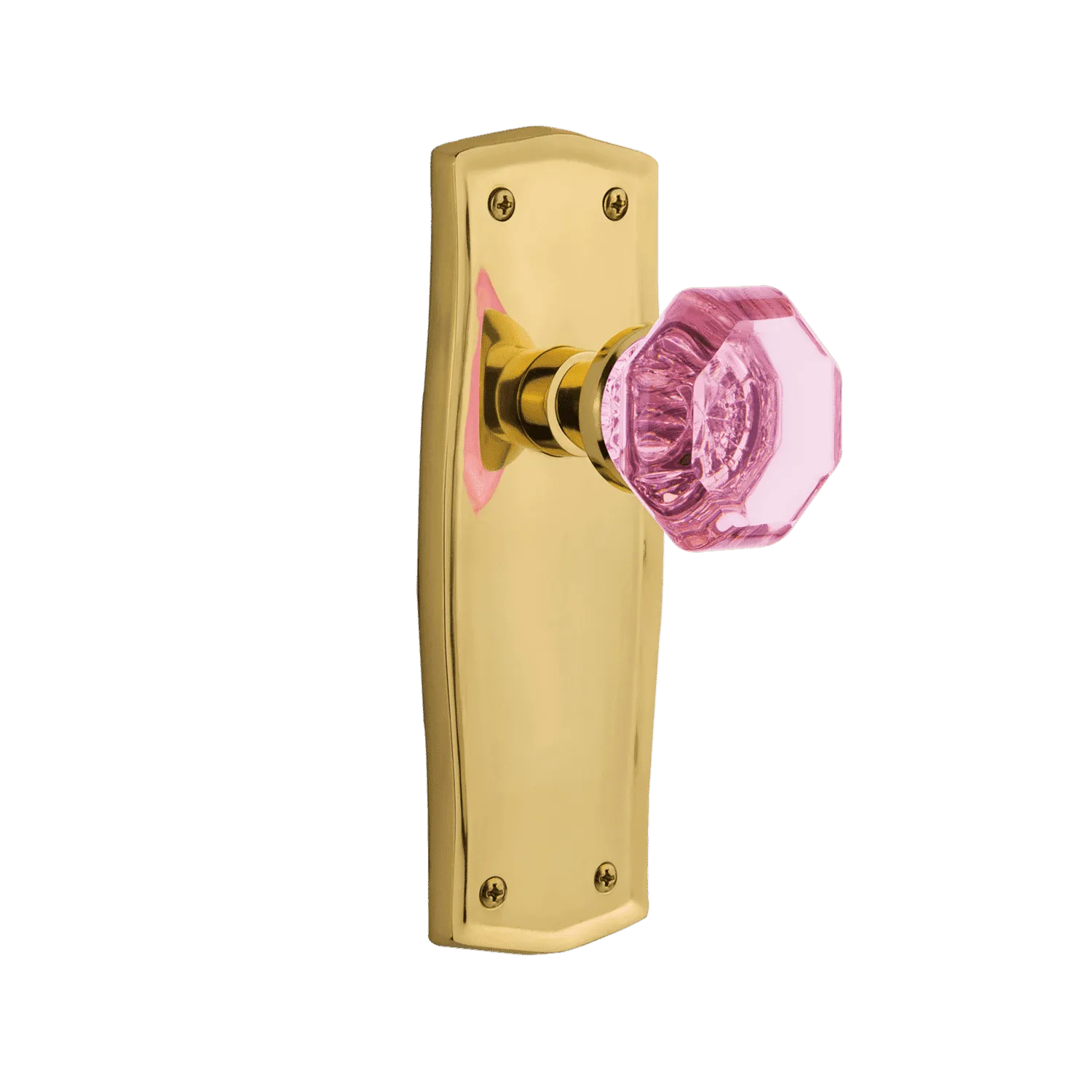 Prairie Long Plate with Pink Waldorf Knob in Unlacquered Brass