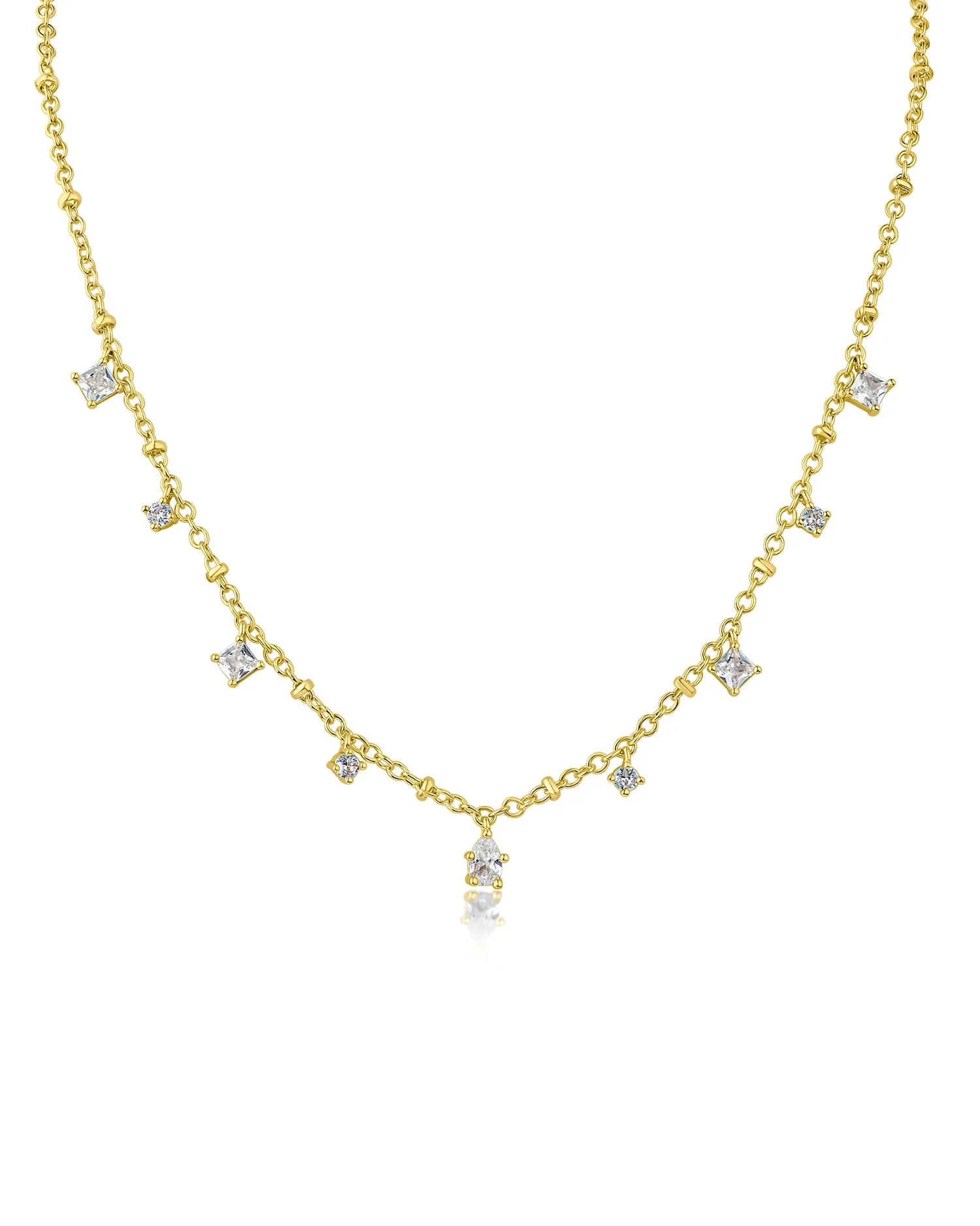 Princess and Pear CZ Station Necklace