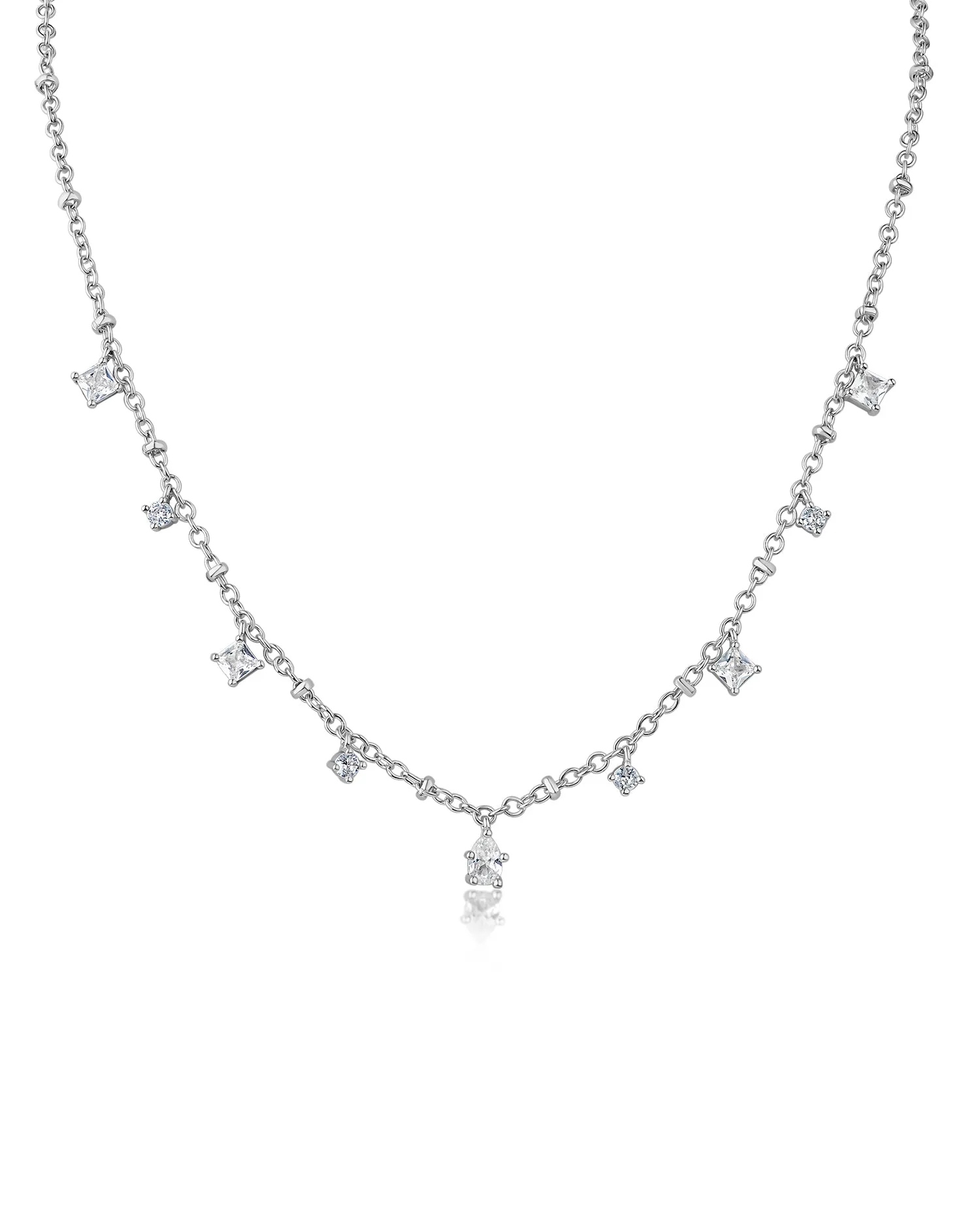 Princess and Pear CZ Station Necklace