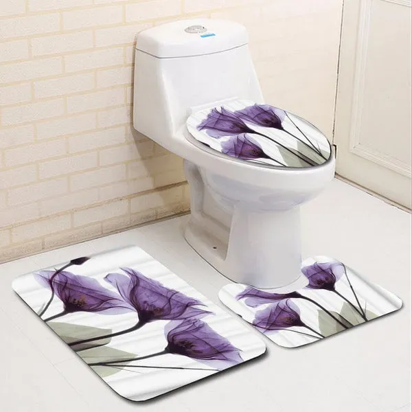 Purple Flower 5 Piece Shower Curtain Set