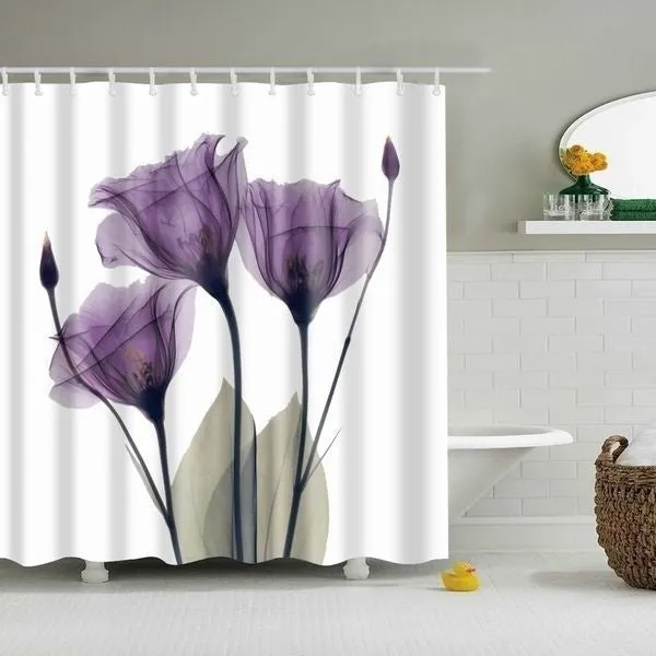 Purple Flower 5 Piece Shower Curtain Set