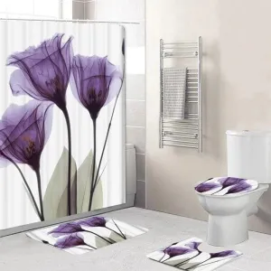 Purple Flower 5 Piece Shower Curtain Set