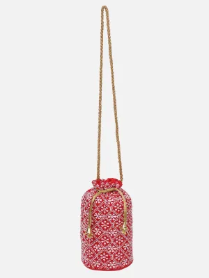 Red Potli Bag With White Chikan Embroidery