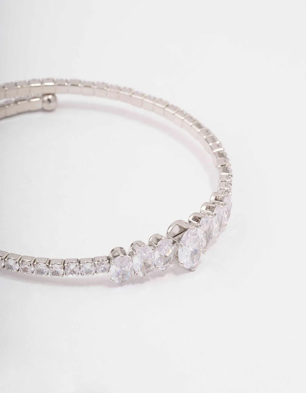 Rhodium Cubic Zirconia Graduating Oval Stone Wrist Cuff