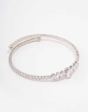 Rhodium Cubic Zirconia Graduating Oval Stone Wrist Cuff