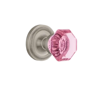 Rope Rosette with Pink Waldorf Knob in Satin Nickel