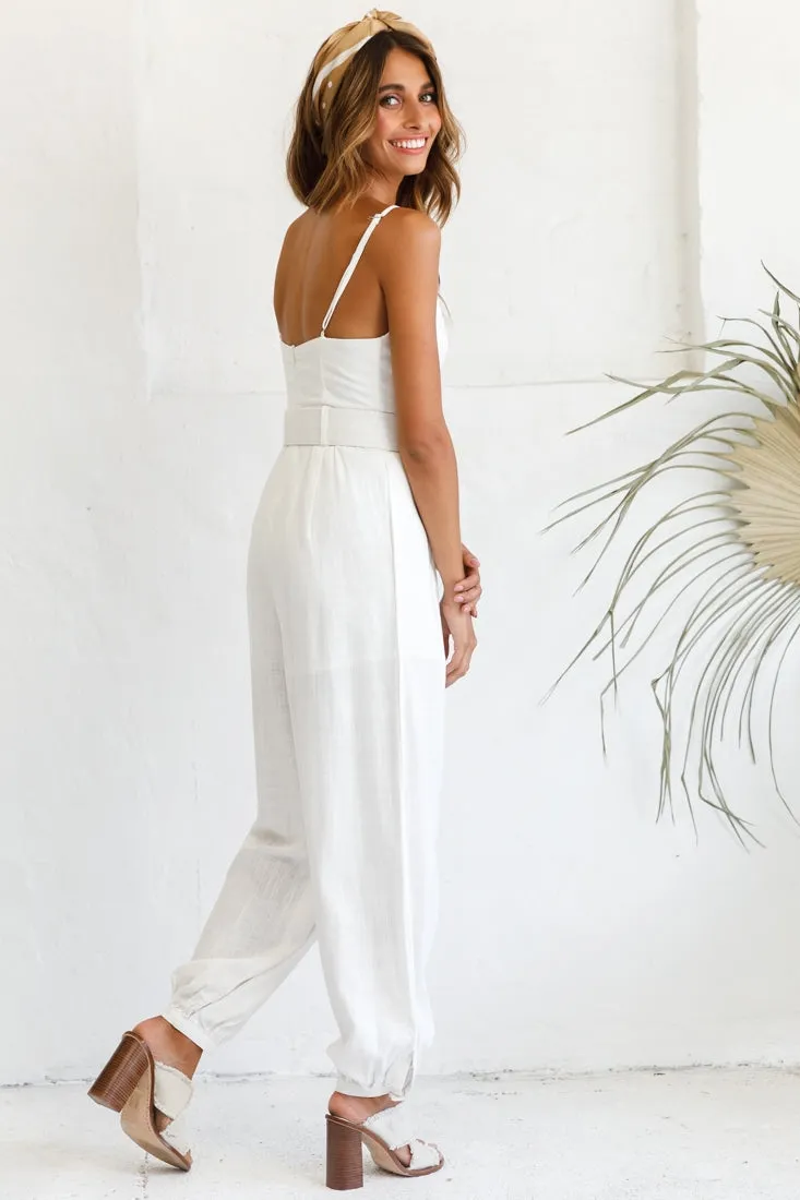 Santa Barbara Cuffed Hem Belted Jumpsuit White