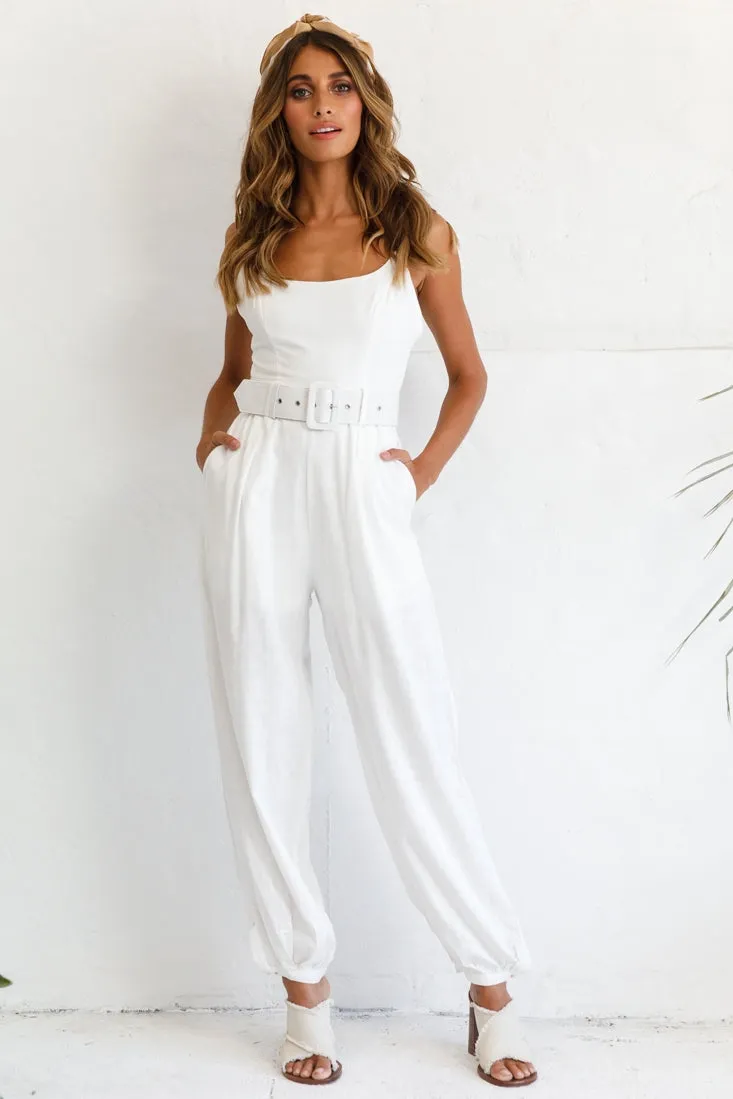 Santa Barbara Cuffed Hem Belted Jumpsuit White