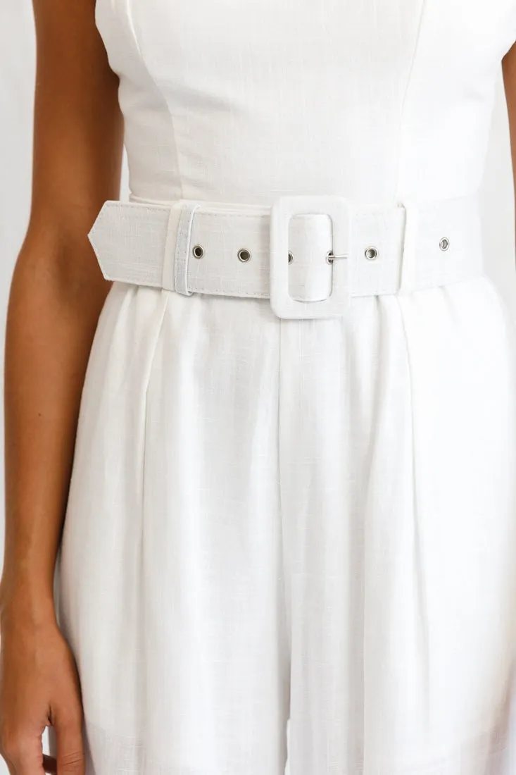 Santa Barbara Cuffed Hem Belted Jumpsuit White