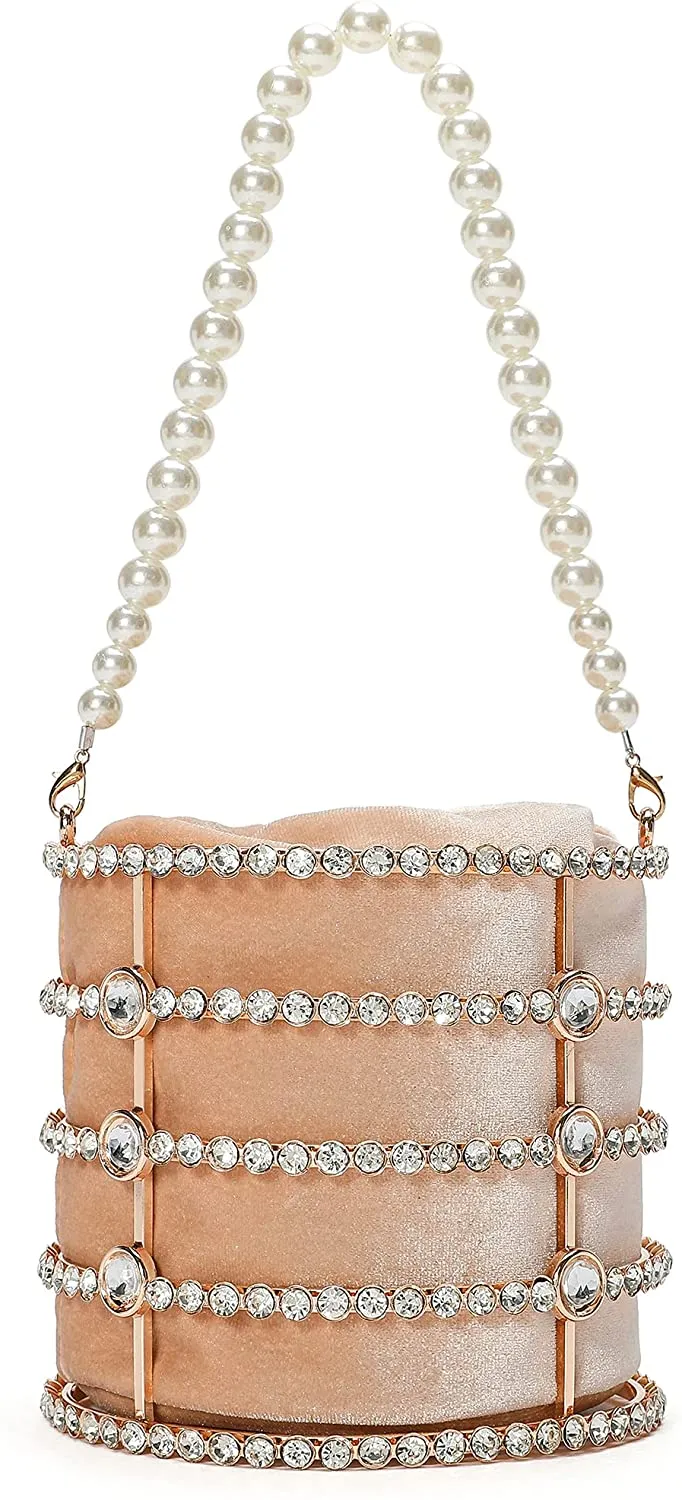 Small Apricot Clutch  Sparkly Pearl Diamond Handbag