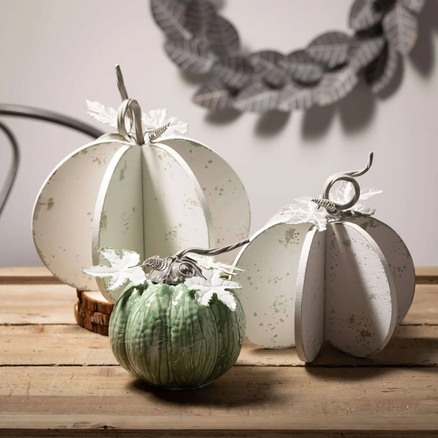 Small Sage Metal Pumpkin