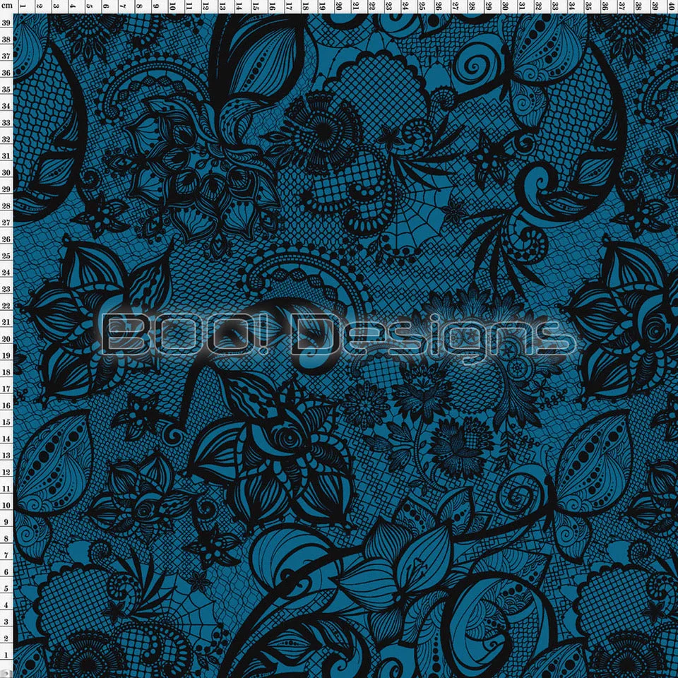 Spandex Ornamental Lace Teal