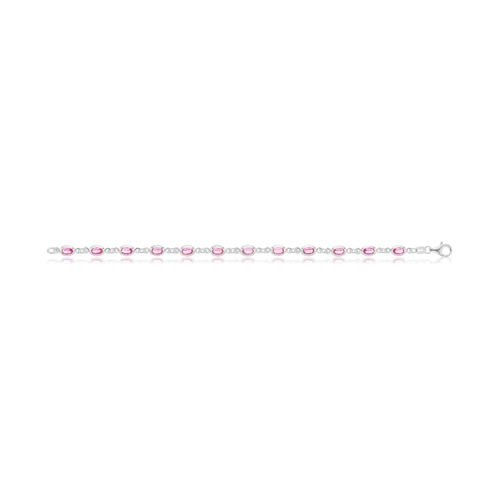 Sterling Silver Oval 19cm Pink Cubic Zirconia Bracelet