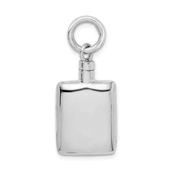 Sterling Silver Polished Rectangular Ash Holder Pendant - Memorial Keepsake Jewelry