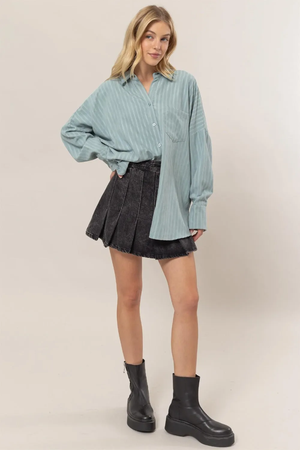 Stripe Button Down Long Sleeve Oversized Shirt