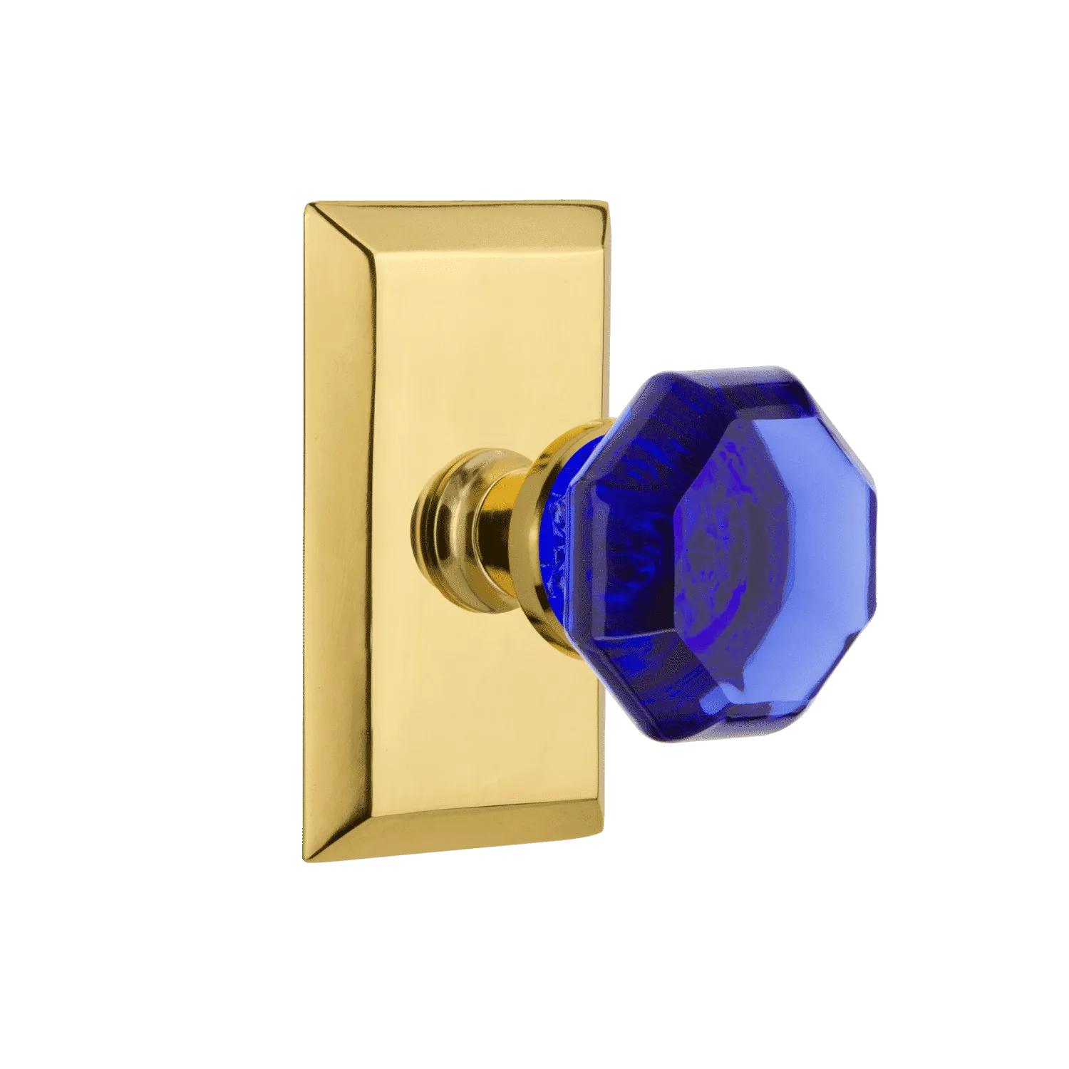 Studio Short Plate with Cobalt Waldorf Knob in Polished Brass