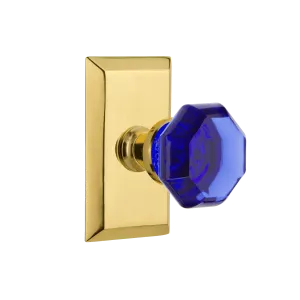 Studio Short Plate with Cobalt Waldorf Knob in Polished Brass